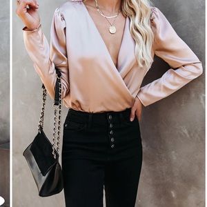 Vici- NWT IVETTE SATIN DRAPE BODYSUIT - CHAMPAGNE